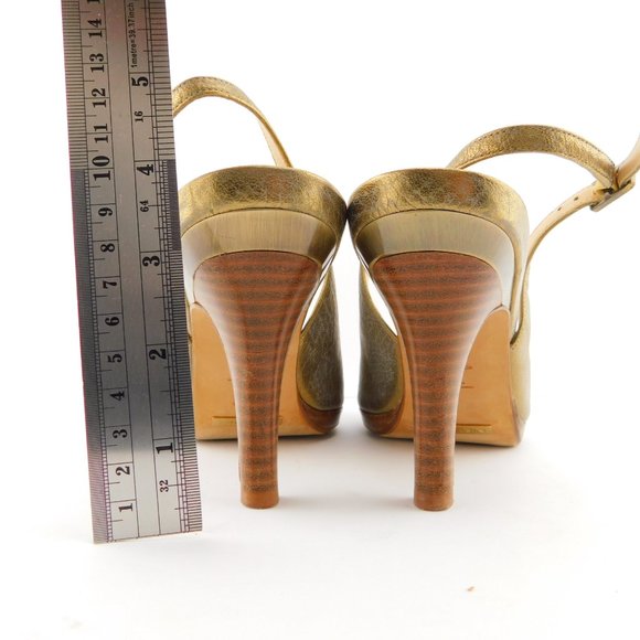 COLE HAAN Nike Air Blush Gold Leather Peep Toe Platform Sling Back Heel Pump 8.5 - Picture 6 of 10